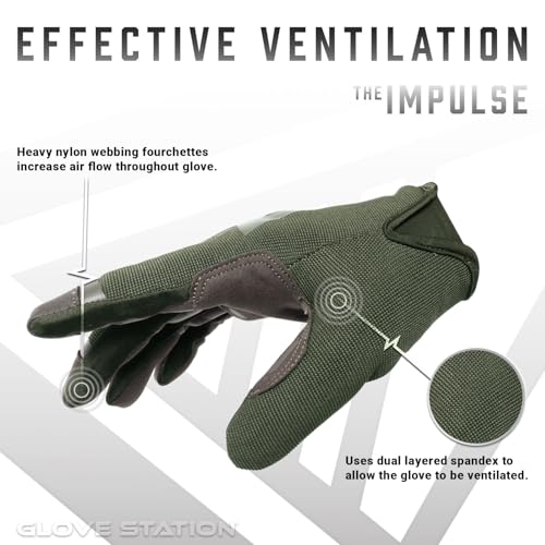 Glove Station The Impulse Tactical Gloves for Men with Touchscreen Compatibility – Suede Leather & Spandex Shooting Gloves for Motorcycle, Airsoft, Paintball & Work Use – Green, Medium - Thumbnail 3