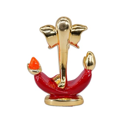 Image of Gold Plated Anchor Ganesha |Ganpati Idol for Car Dashboard, Office Desk, Home Temple & Pooja Room | Prosperity,Success,Blessings & Protection | Good Luck Murti | Height 3.3 Inch