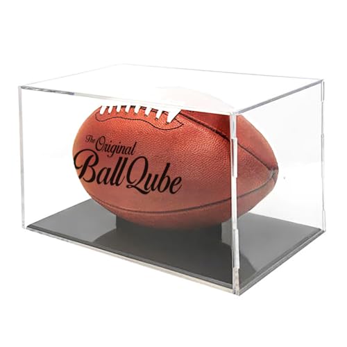 BallQube Grandstand Football Display Case with UV Protection, Memorabilia and Autograph Holder Cube Protects and Showcases Official Size Ball or Smaller