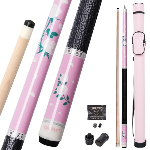 CUEELF Pink Pool Cue Stick 58inches Canadian Maple Billiard Cue Sticks Professional Pool Stick Gifts for Women and Ladies (Pink+Black, 21 oz)