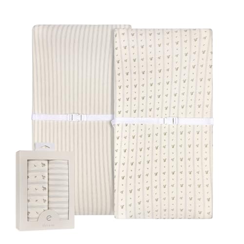 Image of Ely’s & Co. Changing Pad Cover | Cradle Sheets, 2 Pack Diaper Changing Table Sheets for Baby Boys, 100% Jersey Knit Cotton, 32”x16”x5” Blue Linear Berry Leaf Collection