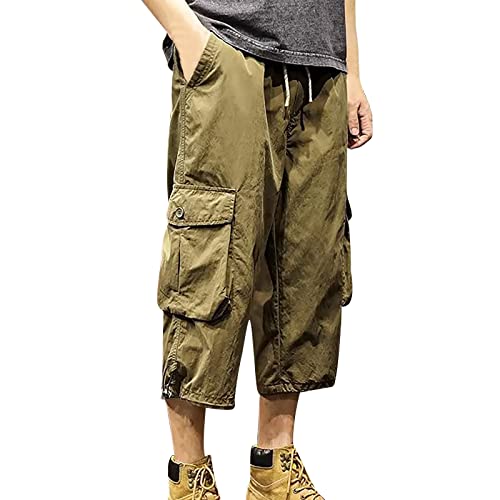 Herren Hosen Sommer Baggy Freizeithose Jogginghose,Jogginghose Ohne Bündchen Am Bein,Jogginghose Anzug Herren,Leinenhose Weiss,Designer Jogginghose Herren,kurze Leinenhose Herren, caqui, L