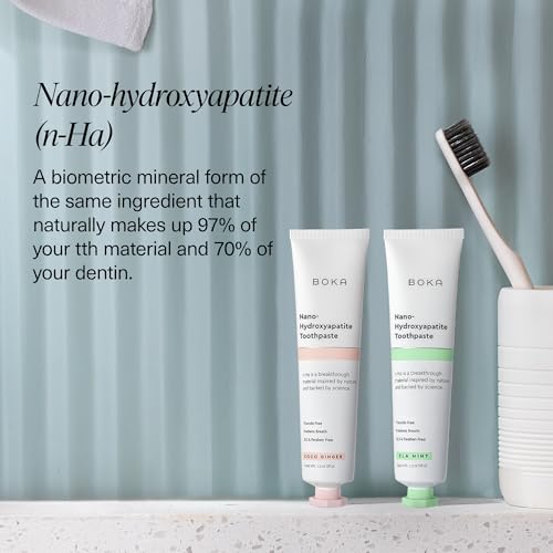Image of Boka Fluoride Free Toothpaste, Nano Hydroxyapatite Toothpaste, Appropriate for Sensitive Teeth - for Adult, Kids Oral Care - Ela Mint, Coco Ginger Flavor, 1.3 Fl Oz 2Pk US Manufactured (Pack of 2)