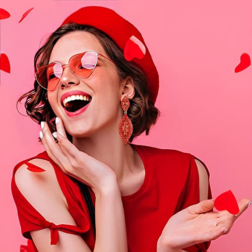 Flyonce Red Rhinestone Earrings, Sparkly Crystal Wedding Bridal Drop Dangle Chandelier Earrings For Women Girls Gold-Tone #TOP2