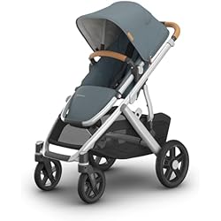 UPPAbaby Vista V3 Stroller - Full-Size Single-to-Double Stroller System - Toddler Seat, Bug Shield, Rain Shield, and Storage Bag Included - Callum (Stone Blue/Silver Frame/Sand Leather)