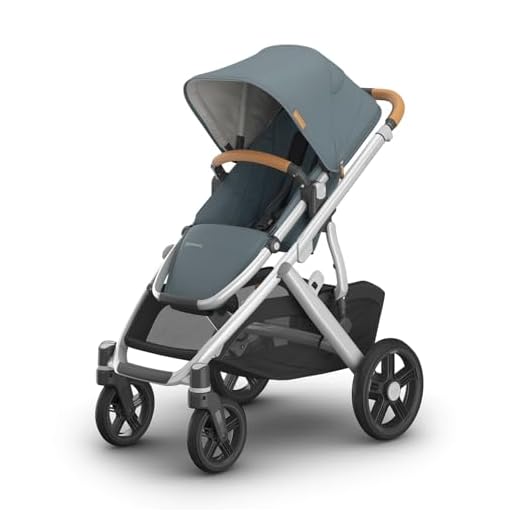 UPPAbaby Vista V3 Stroller - Full-Size Single-to-Double Stroller System - Toddler Seat, Bug Shield, Rain Shield, and Storage Bag Included - Callum (Stone Blue/Silver Frame/Sand Leather)