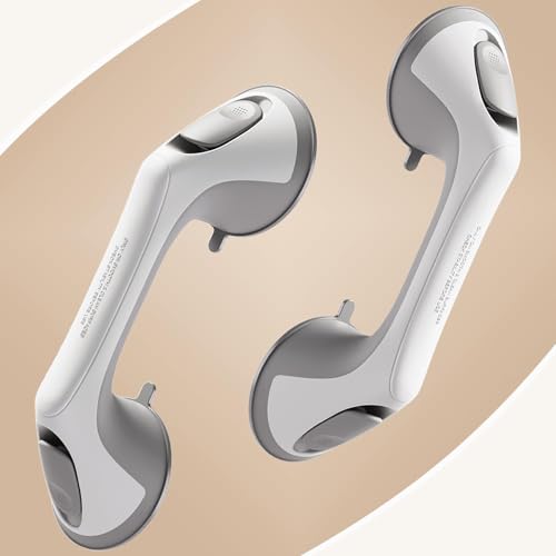 ABLECARE 2 Pack 12 Inch Grab Bars for Bathtubs and Showers for Seniors, Heavy Duty Shower Handle for Elderly, Suction Cup Removable Handrails Handicap Bath Grip Bathroom Upgrade Safety Grips (Gray)