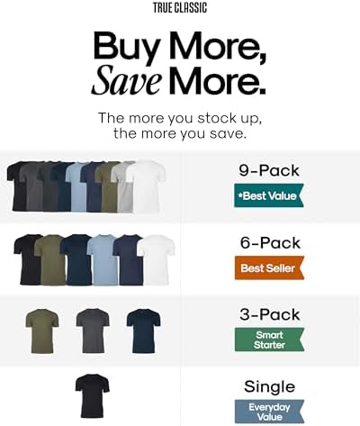 True Classic mens Short Sleeve Classic Crew T-Shirt (pack of 6)