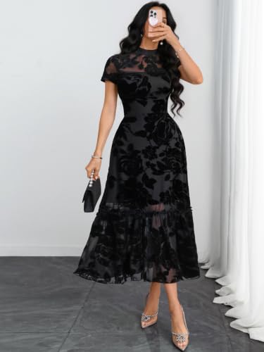 Image of GothDark Women's Summer Floral Mesh Ruffle Casual Maxi Wedding Guest Dress