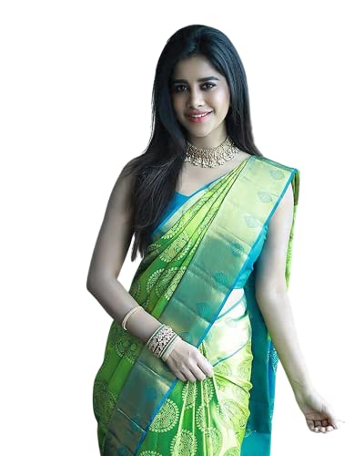 SGF11 Women's Kanjivaram Soft Silk Saree With Blouse Piece (Light Green) 6.3metres