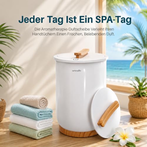 SereneLife Handtuchwärmer Elektrisch 20L Weiß – Towel Warmer für Badetücher, Bademäntel und Decken mit Aromafunktion, Auto-Off und schnellem Aufheizen