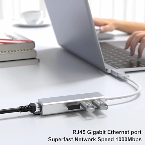 Image of USB HUB USB Hub to 3 USB 3.0 & Gigabit Ethernet LAN RJ45, Network Adapter Compatible with MacBook Air /Pro (2009-2015), Surface, Chromebook, More Type A Devices, Stable Driver (USB to RJ45 HUB)