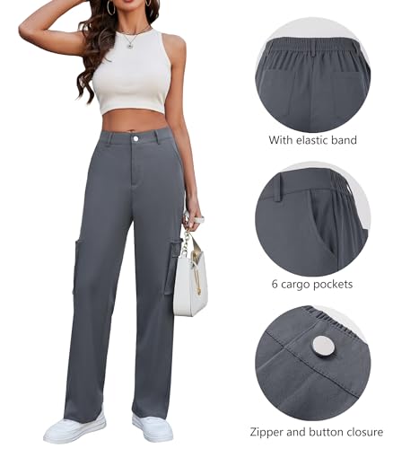 Women's High Waisted Cargo Pants Wide Leg Casual Pants Baggy Stretchy Y2K Streetwear with 6 Pockets3