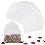 オーガンジー巾着袋 ホワイトギフトバッグ小分け袋 ラッピング ギフト袋 プチ袋 ポプリ 透明 生地 無地 サシェ 大 小 (透明20枚, 17x23)