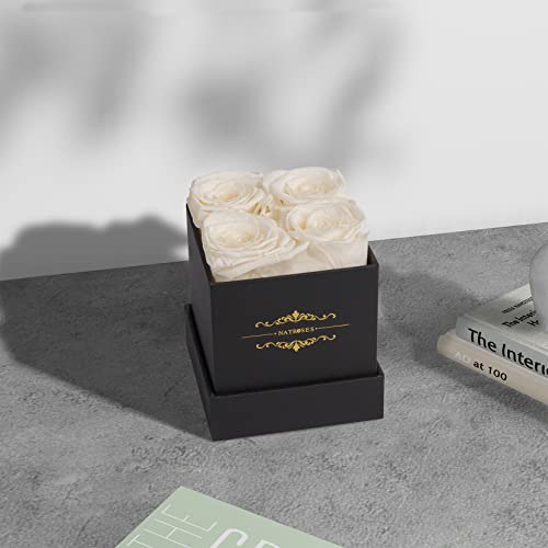 NATROSES White Preserved Roses in a Box That Last Up to 3 Years, Long Lasting Roses Gifts for Her,Valentines Day Gifts, Mothers Day Gifts (White) - Thumbnail 4