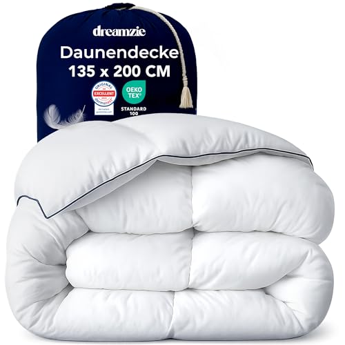 Dreamzie Daunendecke 135x200 Daunen Bettdecke - Warm Winterdecke Daunendecke 650gsm - Komfort Bettdecke 135x200 cm - Bettdecken Daunen & Federn - Zertifiziert für Tierwohl