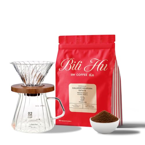 Image of Bili Hu Coffee, Pour Over Coffee Powder Kalledevarapura Estate, Arabica Blend, Medium Roast, (Pack of 1, 250 gms)