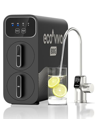 Ecoviva Impianto ad osmosi inversa E8, 800 GPD (3028 L/giorno), filtro acqua potabile, filtro a 9 stadi, filtro dell'acqua RO sotto lavello, rapporto risparmio 2,5:1, senza serbatoio, nero (SLV-IT)