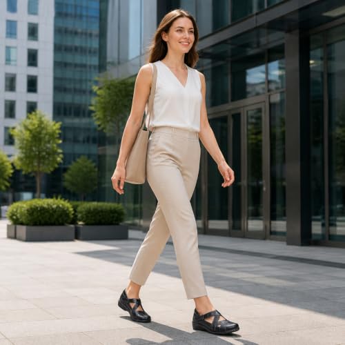 Image of Womens Loafers Comfortable Dressy- 1.37 inch Heel Lightweight Adjustable T-Trap Flat Shoes Work Office for Ladies, US Size 6-11