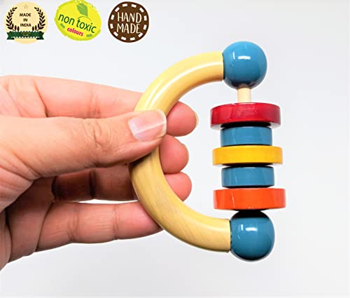 Image of A&A Kreative Wooden Rattle Handcrafted for Toddler Kids Children (Little Hands Rattle)
