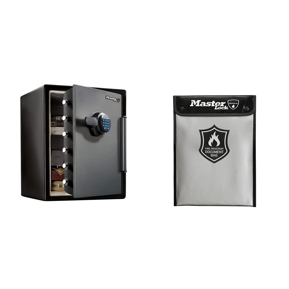 Master Lock Fireproof Safe and Fireproof Bag LFW205FYC + FBWLZ0EURHRO, Fireproof and Waterproof, 56.5 L