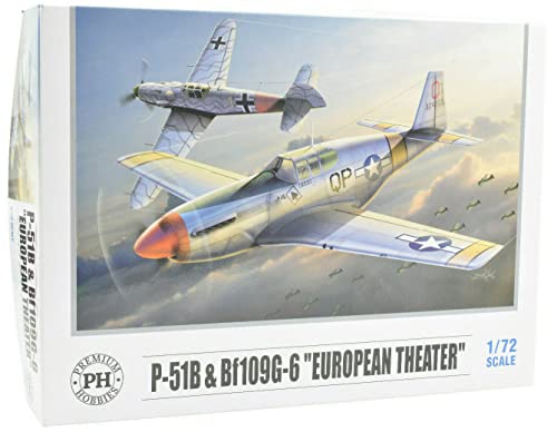 Premium Hobbies P-51B & Bf109 G-6 European Theater 1:72 Plastic Model Airplane Kit Twin Pack 138V