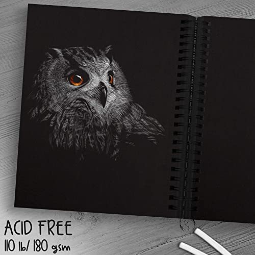 70 Sheets Premium Black Paper Sketchbook - 9 X 12 Inches (110Lb/180Gsm) Spiral Bound Black Drawing Mixed Media Paper For Gel Pens, Color Pencils, Chalk, Oil Pastels, And Glow In The Dark Paint #TOP6