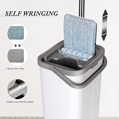 Hevol Flat Floor Mop And Bucket Set, Mop And Bucket With Wringer Set, 10 Washable Microfiber Mop Pads Included, Wet And Dry Use, Household Mop And Bucket For Floor Cleaning #TOP2