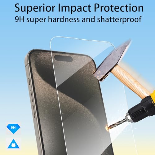 4youquality [4-Pack Screen Protector for iPhone 15 Pro Max (6.7-Inch), Tempered Glass Film, [LifetimeSupport][Impact-Protection][Anti-Shatter][Anti-Scratch]