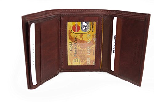 Leatherboss Men's Trifold Wallet with a Middle Flap - Brown 3.7/8" X 3"2