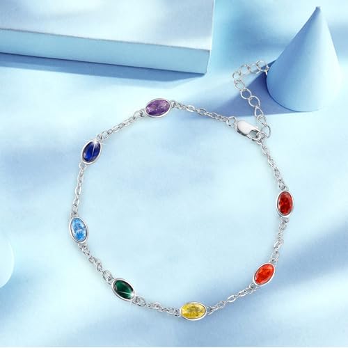 Tobillera de plata 925 con chakras para mujer ajustable 9+2 2