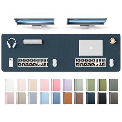 Image of YSAGi Leather Desk Protector, Office Mat, Large Mouse Mat, Non-Slip PU Leather Blotter, Laptop Desk Mat, Waterproof Writing Pad for Office and Home(Dark Blue, 63 inch x 17.2 inch)