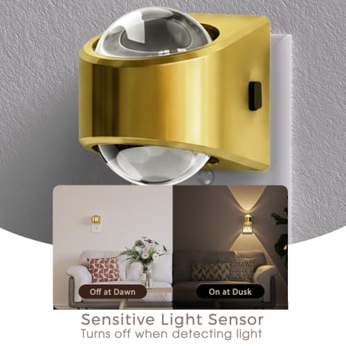 Image of Briignite Projector Night Light, Rotating Gold Night Lights Plug into Wall Dimmable, Soft White 3000K, Dusk to Dawn Nightlight for Kids, Bedroom, Nursery, Bathroom, Home Decor, Gaming Room