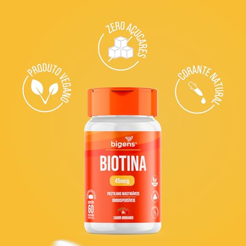 Biotina, Pastilhas mastigáveis, Sabor Morango, 60 pastilhas, Bigens (Unidade)