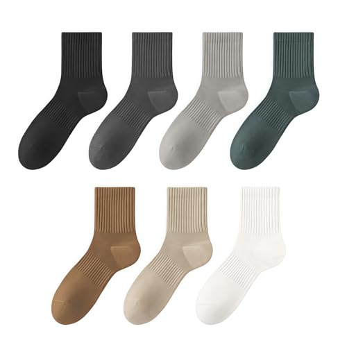 Unisex Ultra-Soft Cotton Crew Socks 7-Pairs Pack – Breathable Athletic Casual Socks for Workout & Everyday, Non-Slip Cushioned Mid Calf Multi-Color Pack (Fits Men 8-10/Women 6-12)