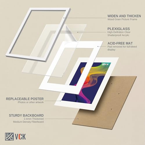 Image of VCK 24x36 Poster Frame 5 Pack, White Wood, 20x30 Mat, for Gallery Wall