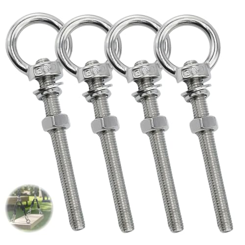 leruiyezs 4 Pièces Boulons à Œil M10 x 100 mm en Acier Inoxydable 304 Résistants à la Corrosion, Vis à Anneau Longue avec Filetage pour Fixation Lourde et Suspension Extérieure Intérieure