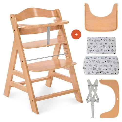 hauck Set de Trona Bebe Evolutiva Alpha Plus con Bandeja y Cojín de 2 Piezas - Tronas Madera Bebe desde 6 Meses - Silla Alta Bebe Regulable - Natural