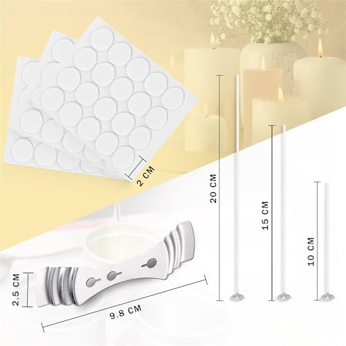 Mindful Memories Candle Wicks 90 Pcs (10cm, 15cm, 20cm) with 2 Candle Wick Holders & 90 Glue Stickers, Long Lasting Pre-Waxed & Tabbed Cotton Threads with No Black Smoke for DIY Crafts