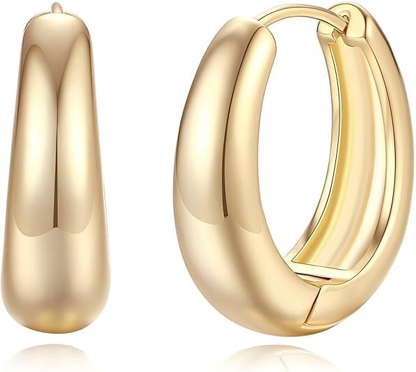 Gold Hoop Earrings for Women 14K Gold Earrings for Women Shiny Lightweight Hypoallergenic Earring for Womens