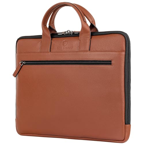 VON HESSEN Laptoptasche aus echtem Nappa-Leder bis 16 Zoll - Aktentasche Herren & Damen - Luxuriöse Echtleder Arbeitstasche für Büro & Alltag - Laptop Hülle in Cognac-Braun