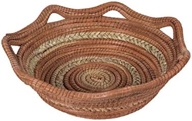 JOSE ARTESANO Woven Pine Needle (Ocoxal) Braided Basket Bowl, 13.8 IN x 4.7 IN, Natural Rustic Basket Tray, Round, Organic and Vegan, Handcrafted, 100% Sustainable