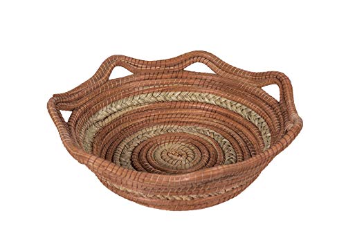 Jose Artesano Woven Pine Needle (Ocoxal) Braided Basket Bowl, 13.8 In X 4.7 In, Natural Rustic Basket Tray, Round, Organic And Vegan, Handcrafted, 100% Sustainable #TOP26