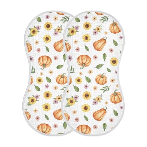 2 Pack Muslin Burp Cloths Pumpkin Orange Fall Cotton Baby Burp Cloths Soft Burping Cloth Absorbent Spit Up Rags for Newborn Babies, Large 22