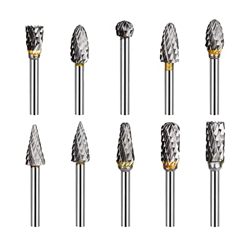 10 Pcs Fraise Metal pour Fraiseuse 3mm Double Coupe de Tungstène Fraises Rotatives Fraise Meuleuse Droite pour Outils Rotatifs Traitement Meulage Gravure Polissage