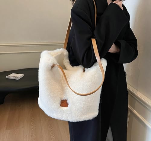 Fluffy Shoulder Hobo Bag Soft Plush Purse Cute Shoulder Bags Soft Plush Underarm Tote Ladies Faux Fur Tote Bag3
