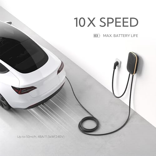 Image of RIPPLEON Level 2 EV Charger - Dual Plug Type Universal Wall Connector Nema Plug-in - Compatible for All North American EVs - 40Amps 240V Tesla Wall Charger, UL, FCC, Satin Black