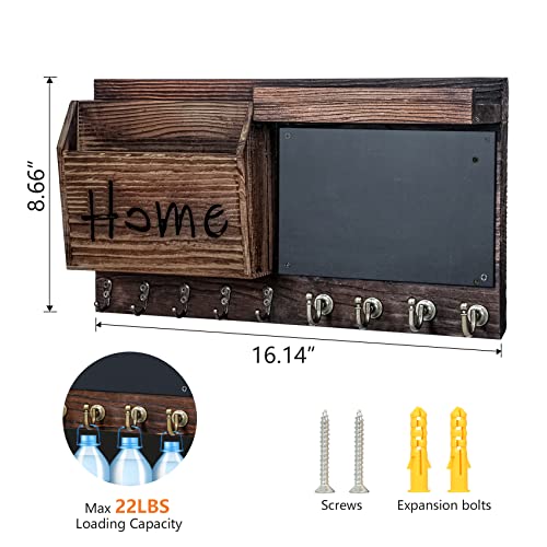 Lidtop Wooden Key Holder And Mail Organizer For Wall Mount With 9 Hooks, 2 Mail Holders, Chalkboard & Shelf - Ideal For Entryway Or Office Decor #TOP6
