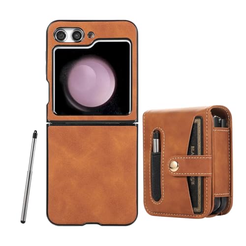 Étui magnétique Galaxy Z Flip 5 marron avec stylet S et clip de ceinture