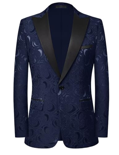Men's Floral One Button Blazer Slim Fit Contrast Collar Formal Tuxedo Jacket for Prom Wedding Party3
